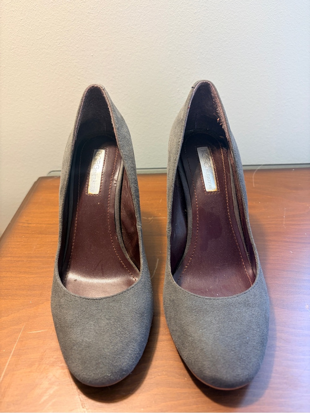 BCBGeneration Gray Suede Round-Toe Pumps